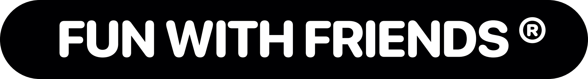 A black oval with the words FUN WITH FRIENDS® in bold white capital letters centered inside.